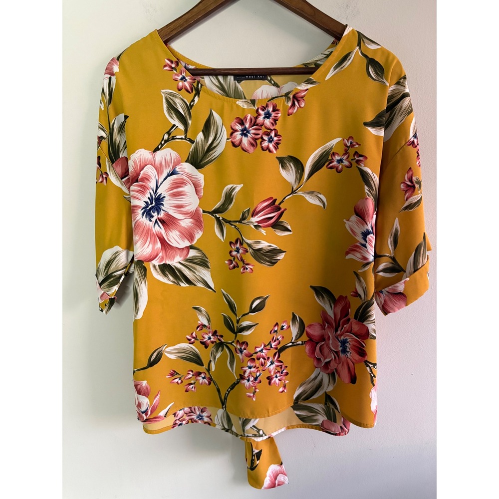 West Kei Mustard Yellow Floral Blouse Size L